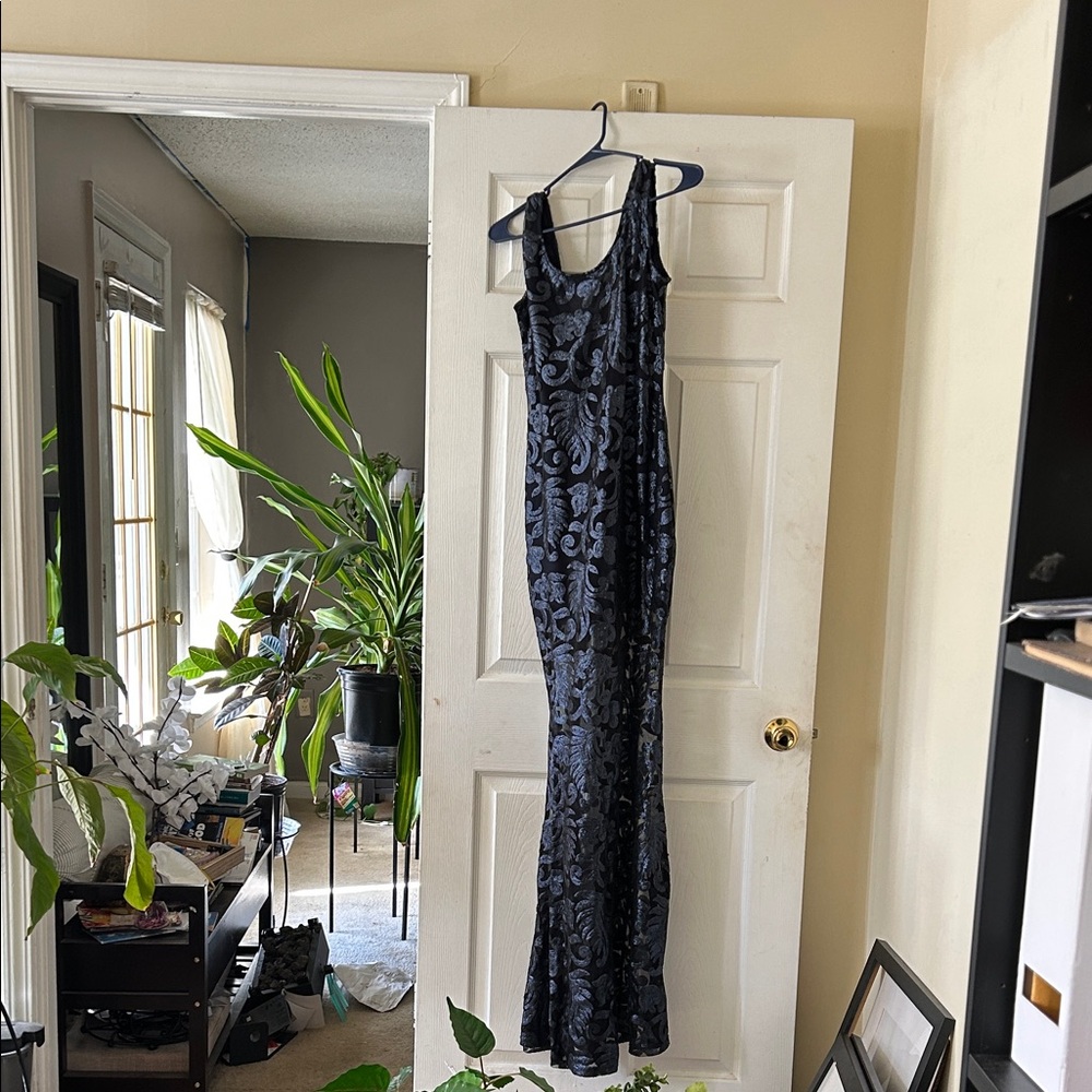 Sophisticated Navy Floral Prom Dress